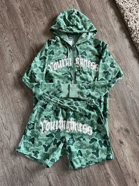 Green Camo Your highness Hoodie & Shorts Set